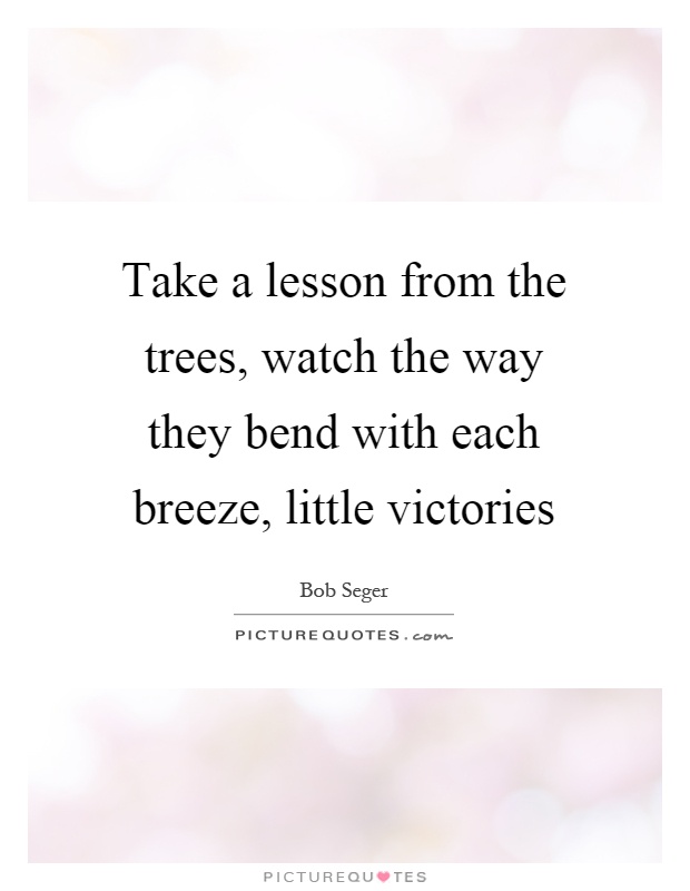Take a lesson from the trees, watch the way they bend with each breeze, little victories Picture Quote #1