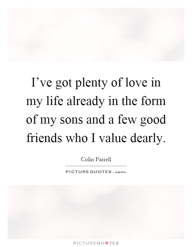 I've got plenty of love in my life already in the form of my sons and a few good friends who I value dearly Picture Quote #1