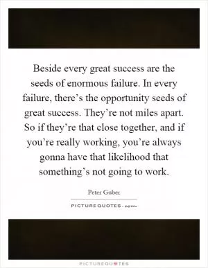Beside every great success are the seeds of enormous failure. In every failure, there’s the opportunity seeds of great success. They’re not miles apart. So if they’re that close together, and if you’re really working, you’re always gonna have that likelihood that something’s not going to work Picture Quote #1