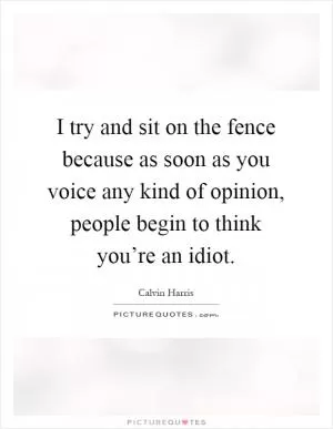 I try and sit on the fence because as soon as you voice any kind of opinion, people begin to think you’re an idiot Picture Quote #1