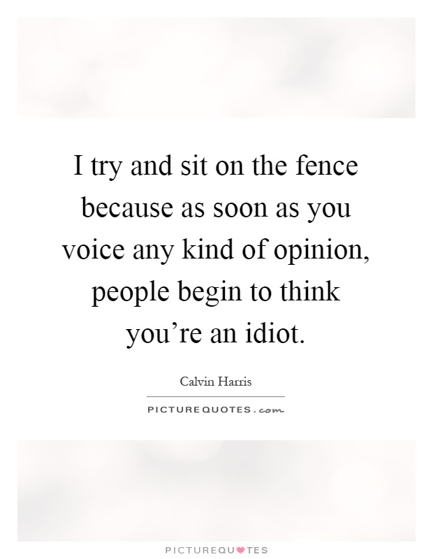 I try and sit on the fence because as soon as you voice any kind of opinion, people begin to think you're an idiot Picture Quote #1
