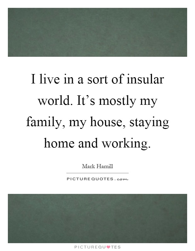 I live in a sort of insular world. It's mostly my family, my house, staying home and working Picture Quote #1