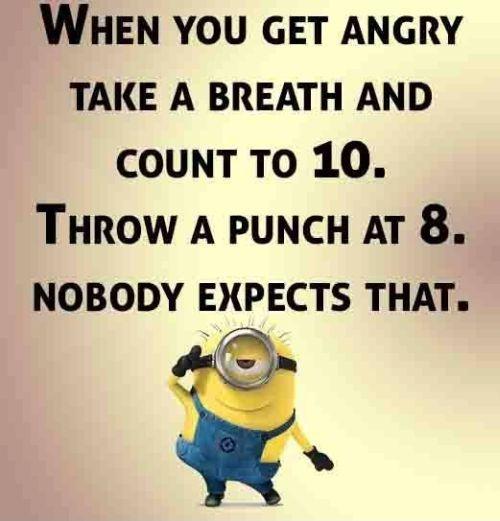 When you get angry take a breath and count to 10. Throw a punch at 8. Nobody expects that Picture Quote #1