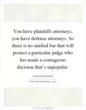You have plaintiffs attorneys, you have defense attorneys. So there is no unified bar that will protect a particular judge who has made a courageous decision that’s unpopular Picture Quote #1
