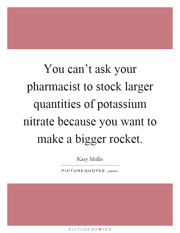 You can't ask your pharmacist to stock larger quantities of potassium nitrate because you want to make a bigger rocket Picture Quote #1