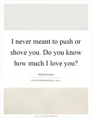 I never meant to push or shove you. Do you know how much I love you? Picture Quote #1