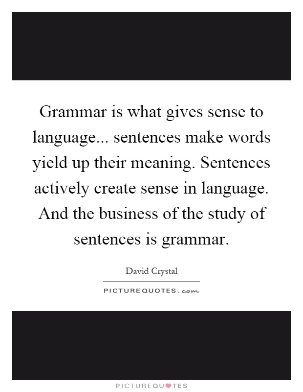 Grammar is what gives sense to language... sentences make words yield up their meaning. Sentences actively create sense in language. And the business of the study of sentences is grammar Picture Quote #1