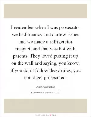 I remember when I was prosecutor we had truancy and curfew issues and we made a refrigerator magnet, and that was hot with parents. They loved putting it up on the wall and saying, you know, if you don’t follow these rules, you could get prosecuted Picture Quote #1
