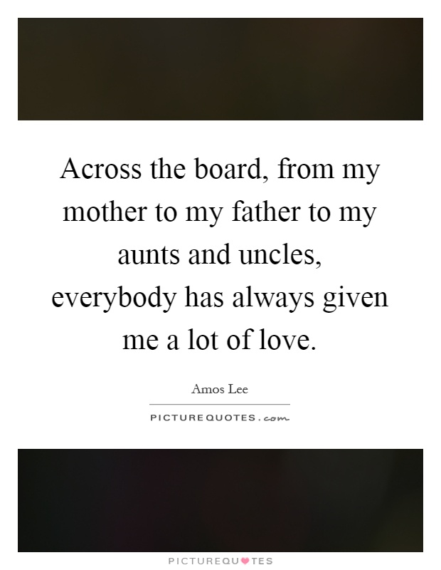 Across the board, from my mother to my father to my aunts and uncles, everybody has always given me a lot of love Picture Quote #1