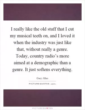 I really like the old stuff that I cut my musical teeth on, and I loved it when the industry was just like that, without really a genre. Today, country radio’s more aimed at a demographic than a genre. It just softens everything Picture Quote #1