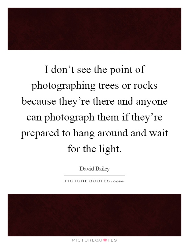 I don't see the point of photographing trees or rocks because they're there and anyone can photograph them if they're prepared to hang around and wait for the light Picture Quote #1