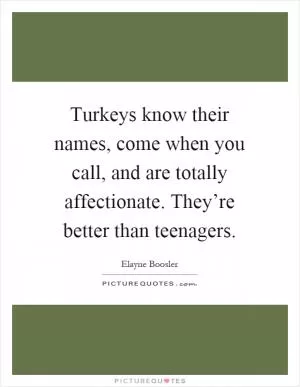 Turkeys know their names, come when you call, and are totally affectionate. They’re better than teenagers Picture Quote #1