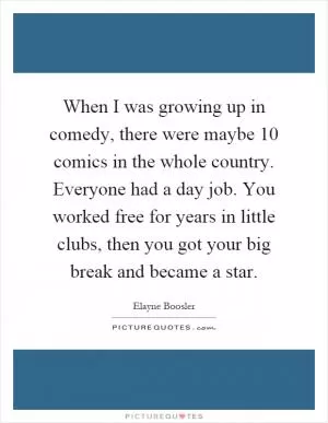 When I was growing up in comedy, there were maybe 10 comics in the whole country. Everyone had a day job. You worked free for years in little clubs, then you got your big break and became a star Picture Quote #1