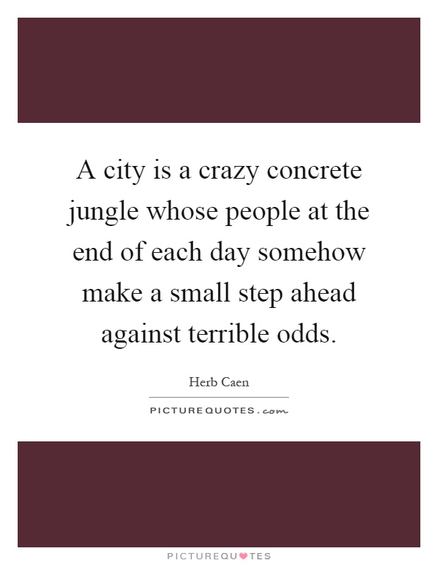 A city is a crazy concrete jungle whose people at the end of each day somehow make a small step ahead against terrible odds Picture Quote #1