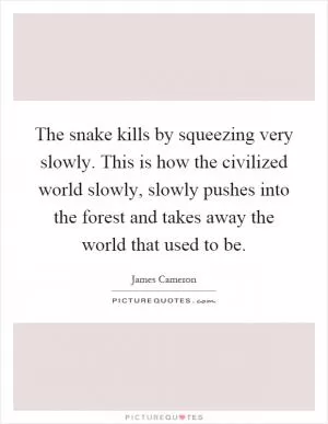 The snake kills by squeezing very slowly. This is how the civilized world slowly, slowly pushes into the forest and takes away the world that used to be Picture Quote #1