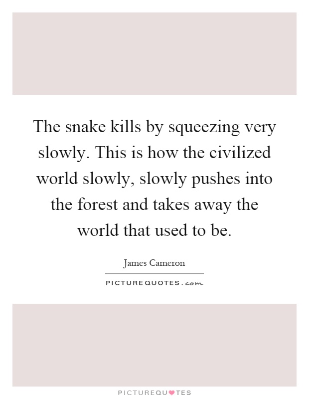 The snake kills by squeezing very slowly. This is how the civilized world slowly, slowly pushes into the forest and takes away the world that used to be Picture Quote #1