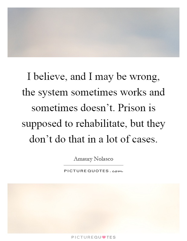 I believe, and I may be wrong, the system sometimes works and sometimes doesn't. Prison is supposed to rehabilitate, but they don't do that in a lot of cases Picture Quote #1