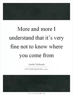 More and more I understand that it’s very fine not to know where you come from Picture Quote #1