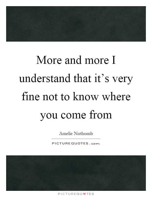 More and more I understand that it's very fine not to know where you come from Picture Quote #1
