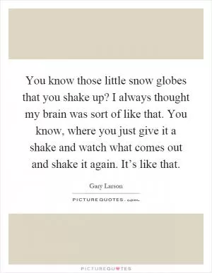 You know those little snow globes that you shake up? I always thought my brain was sort of like that. You know, where you just give it a shake and watch what comes out and shake it again. It’s like that Picture Quote #1