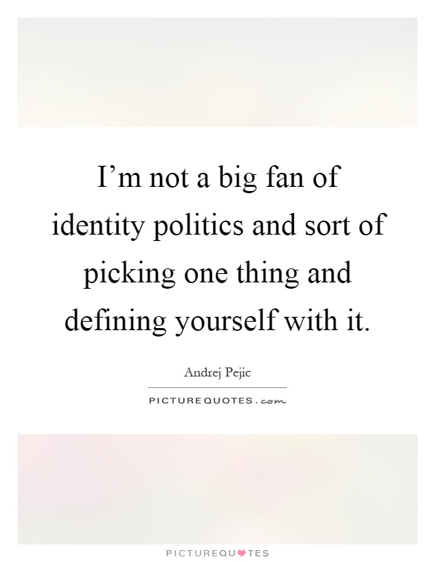 I'm not a big fan of identity politics and sort of picking one thing and defining yourself with it Picture Quote #1