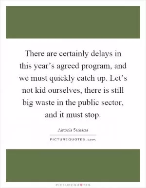 There are certainly delays in this year’s agreed program, and we must quickly catch up. Let’s not kid ourselves, there is still big waste in the public sector, and it must stop Picture Quote #1
