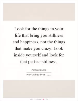 Look for the things in your life that bring you stillness and happiness, not the things that make you crazy. Look inside yourself and look for that perfect stillness Picture Quote #1