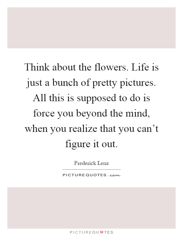 Think about the flowers. Life is just a bunch of pretty pictures. All this is supposed to do is force you beyond the mind, when you realize that you can't figure it out Picture Quote #1