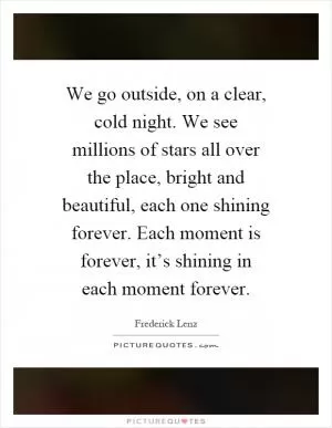 We go outside, on a clear, cold night. We see millions of stars all over the place, bright and beautiful, each one shining forever. Each moment is forever, it’s shining in each moment forever Picture Quote #1