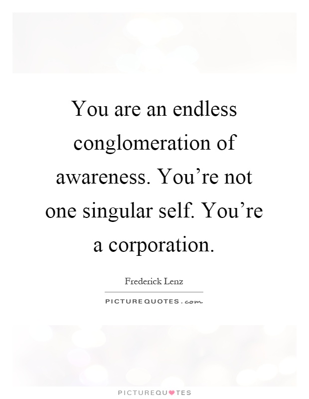 You are an endless conglomeration of awareness. You're not one singular self. You're a corporation Picture Quote #1