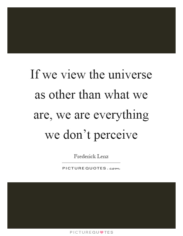 If we view the universe as other than what we are, we are everything we don't perceive Picture Quote #1