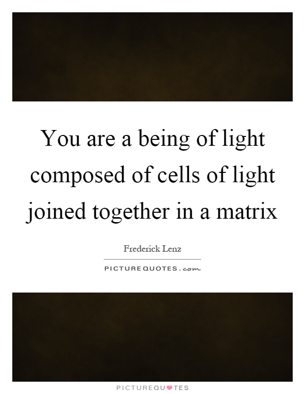 You are a being of light composed of cells of light joined together in a matrix Picture Quote #1