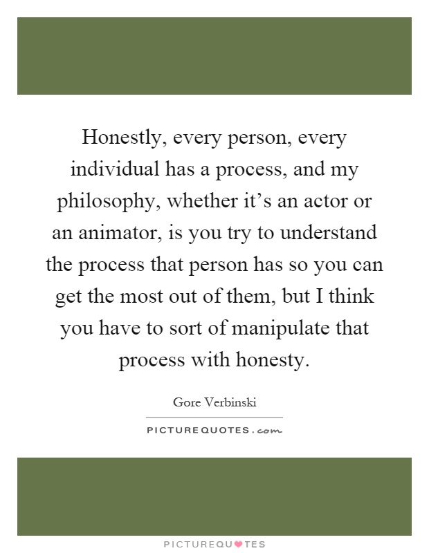 Honestly, every person, every individual has a process, and my philosophy, whether it's an actor or an animator, is you try to understand the process that person has so you can get the most out of them, but I think you have to sort of manipulate that process with honesty Picture Quote #1