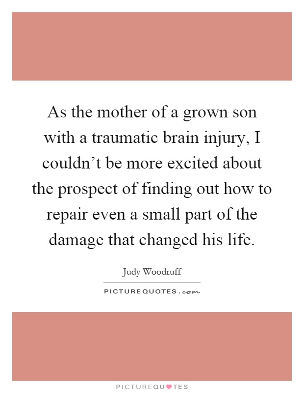 As the mother of a grown son with a traumatic brain injury, I couldn't be more excited about the prospect of finding out how to repair even a small part of the damage that changed his life Picture Quote #1