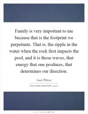 Family is very important to me because that is the footprint we perpetuate. That is, the ripple in the water when the rock first impacts the pool, and it is those waves, that energy that one produces, that determines our direction Picture Quote #1