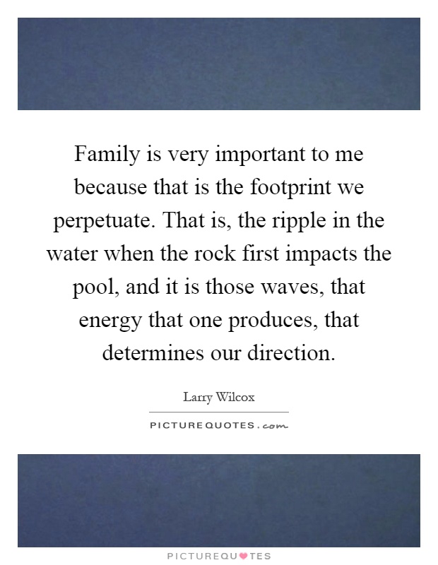 Family is very important to me because that is the footprint we perpetuate. That is, the ripple in the water when the rock first impacts the pool, and it is those waves, that energy that one produces, that determines our direction Picture Quote #1