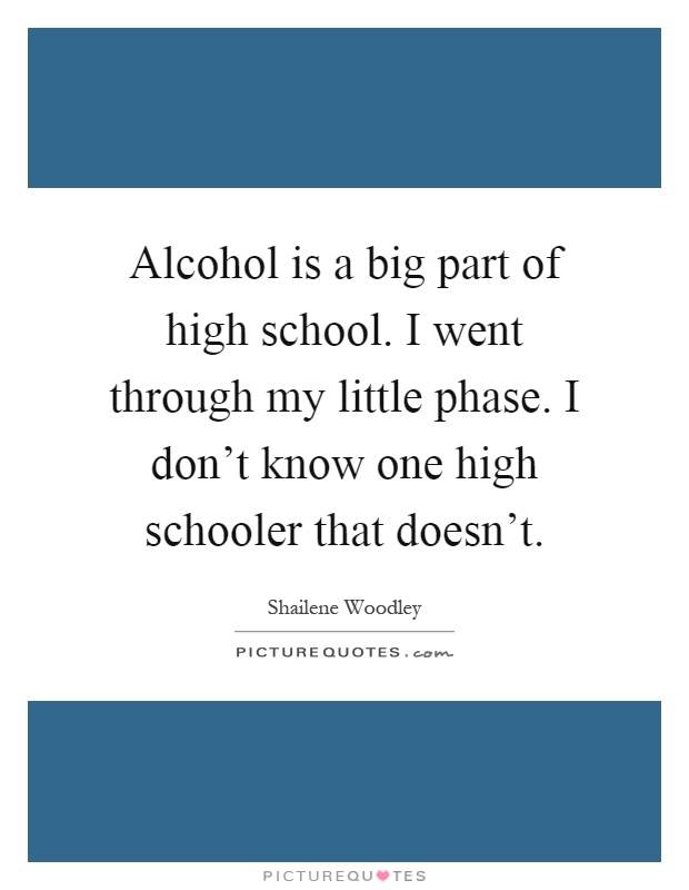 Alcohol is a big part of high school. I went through my little phase. I don't know one high schooler that doesn't Picture Quote #1