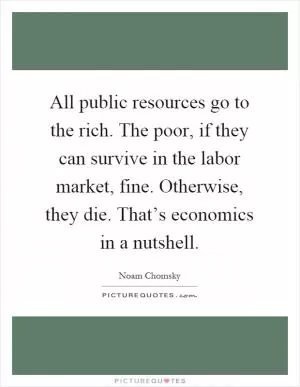 All public resources go to the rich. The poor, if they can survive in the labor market, fine. Otherwise, they die. That’s economics in a nutshell Picture Quote #1