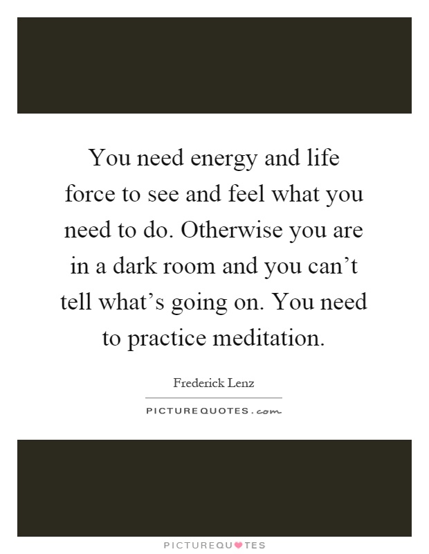 You need energy and life force to see and feel what you need to do. Otherwise you are in a dark room and you can't tell what's going on. You need to practice meditation Picture Quote #1