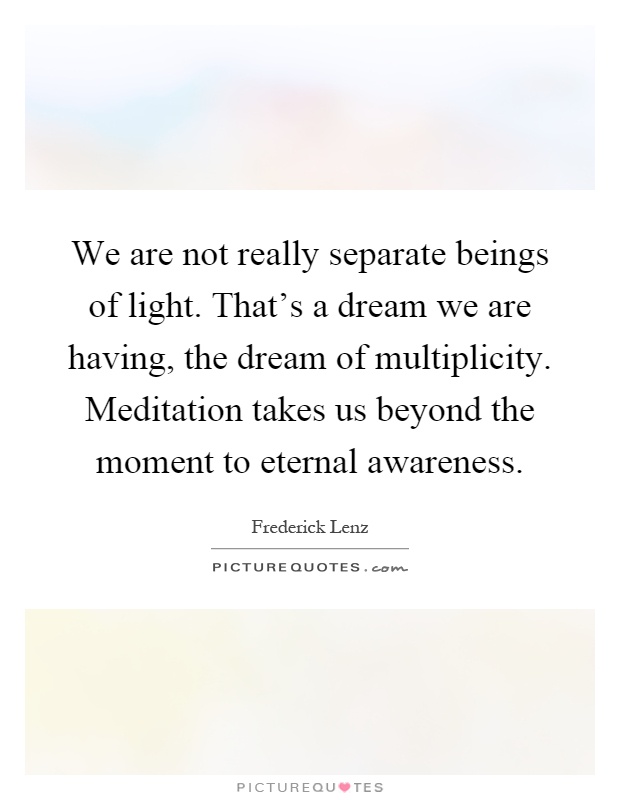 We are not really separate beings of light. That's a dream we are having, the dream of multiplicity. Meditation takes us beyond the moment to eternal awareness Picture Quote #1