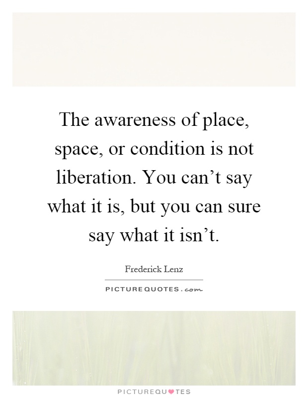 The awareness of place, space, or condition is not liberation. You can't say what it is, but you can sure say what it isn't Picture Quote #1