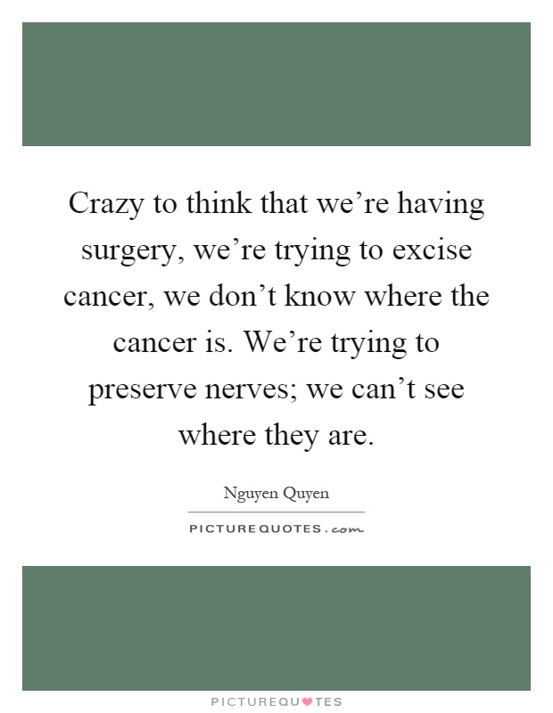 Crazy to think that we're having surgery, we're trying to excise cancer, we don't know where the cancer is. We're trying to preserve nerves; we can't see where they are Picture Quote #1