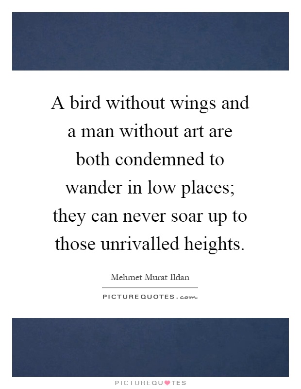 A bird without wings and a man without art are both condemned to wander in low places; they can never soar up to those unrivalled heights Picture Quote #1