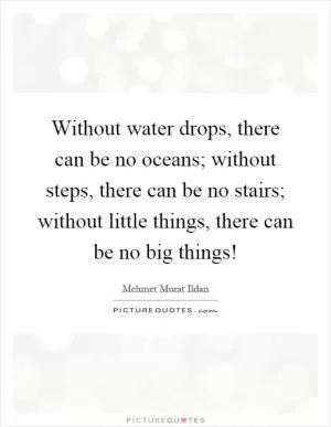 Without water drops, there can be no oceans; without steps, there can be no stairs; without little things, there can be no big things! Picture Quote #1