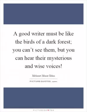 A good writer must be like the birds of a dark forest; you can’t see them, but you can hear their mysterious and wise voices! Picture Quote #1