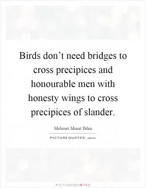 Birds don’t need bridges to cross precipices and honourable men with honesty wings to cross precipices of slander Picture Quote #1