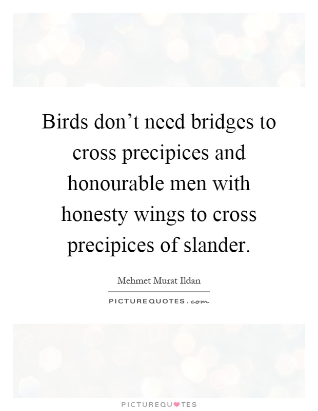 Birds don't need bridges to cross precipices and honourable men with honesty wings to cross precipices of slander Picture Quote #1