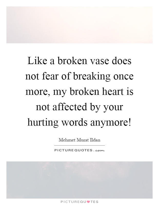 Like a broken vase does not fear of breaking once more, my broken heart is not affected by your hurting words anymore! Picture Quote #1