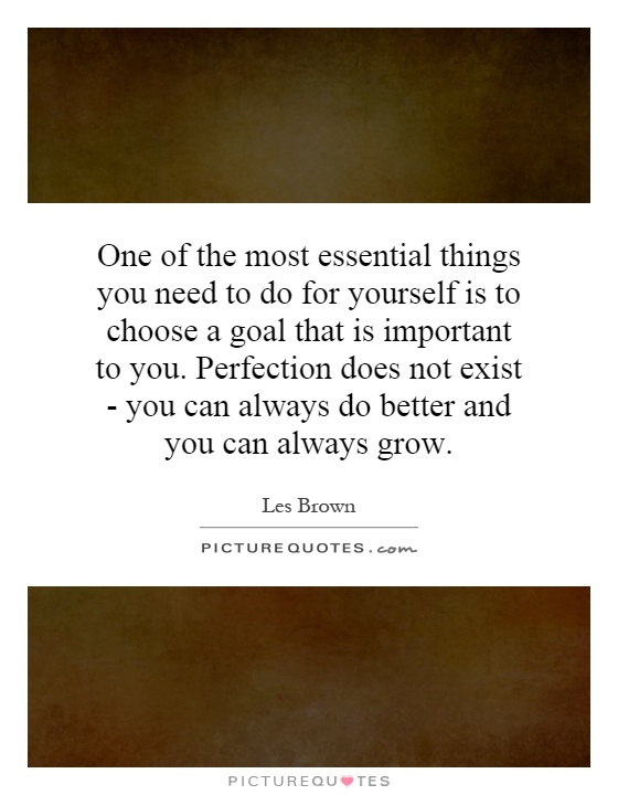 One of the most essential things you need to do for yourself is to choose a goal that is important to you. Perfection does not exist - you can always do better and you can always grow Picture Quote #1