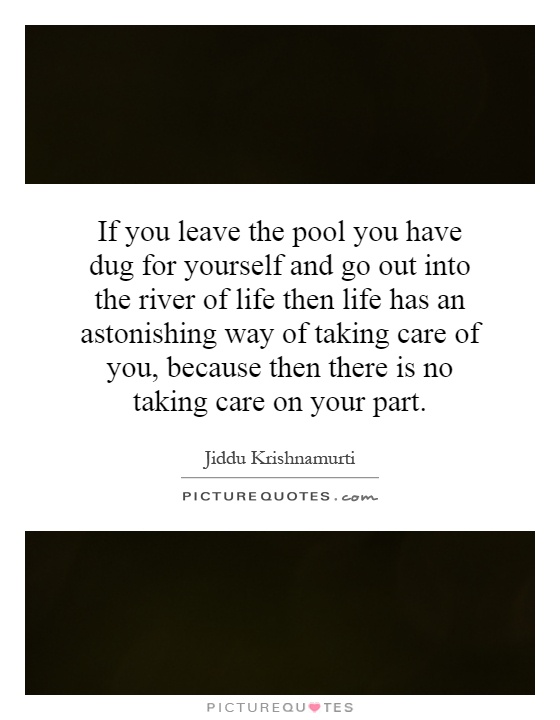 If you leave the pool you have dug for yourself and go out into the river of life then life has an astonishing way of taking care of you, because then there is no taking care on your part Picture Quote #1